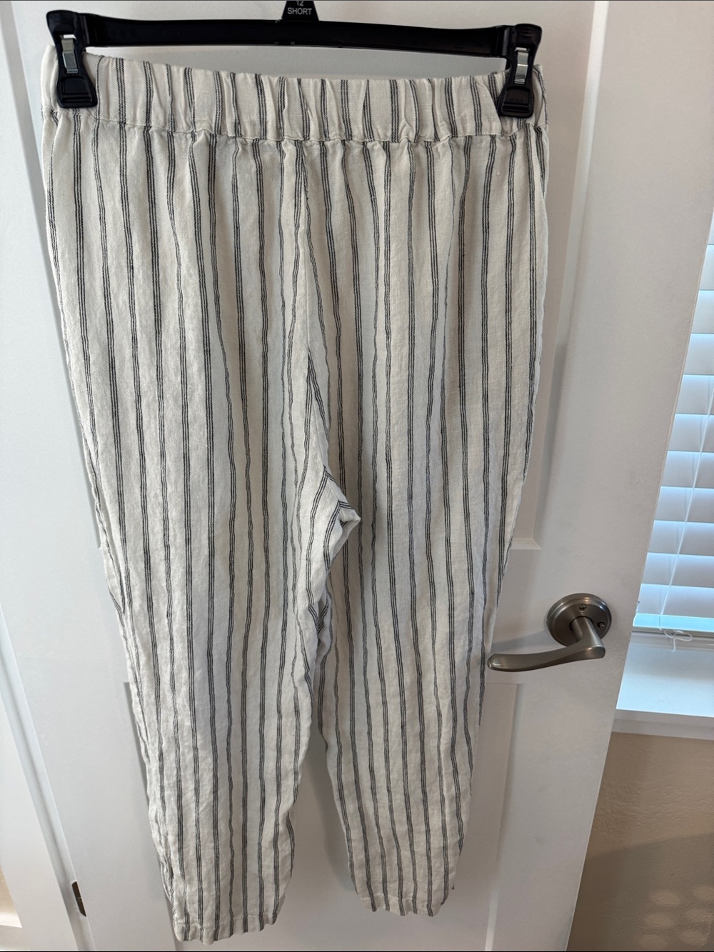 Quince Cream and Black Striped 100% European Linen Pants with Ruffle Top set - Picture 6 of 6